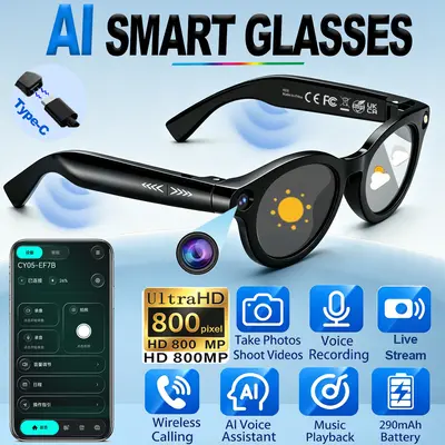 新款CY05智能眼镜高清直播录像拍照实时翻译AI对话Smart glasses - 2