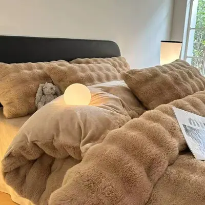 450g Rabbit Fur Plush Blanket, Thick Double-Layer, Winter - 11