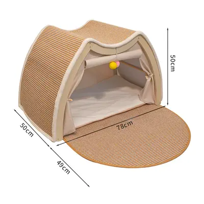Cat Tent with Sisal Scratching Board, Extra Large Enclosed Cat House, Solid Wood - 11