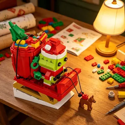 Grinch-Weihnachts-3-in-1-Schlitten-Bausteine für Kinder, Klemmbausteine mit kleinen Teilen, Dekofigur, Feiertags-Geschenkspielzeug, individualisierbar