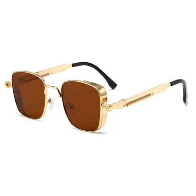 Punk Metal Square Frame Sunglasses for Men with Spring Hinges - 5