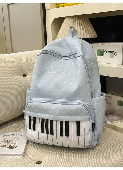 Japanese Style Piano Pattern Women's Backpack for High School and College - 9