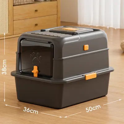 Stainless Steel Enclosed Cat Litter Box, Extra Large, Removable - 10