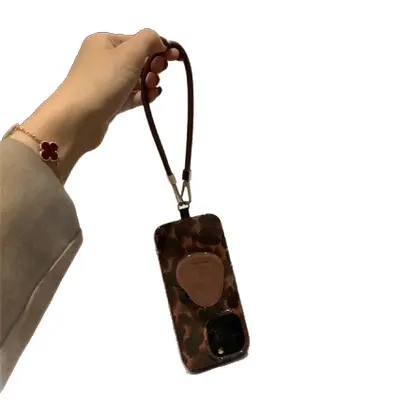 Retro Leopard Print Phone Case with Stand for iPhone 16 Pro Max