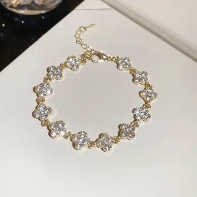 Strass-Glücksklee-Blüten-Armband, Vintage - 7