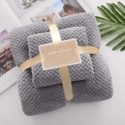 Korallenfleece-Handtuchset mit Mutter-Kind-Kombination und Bademütze - 9