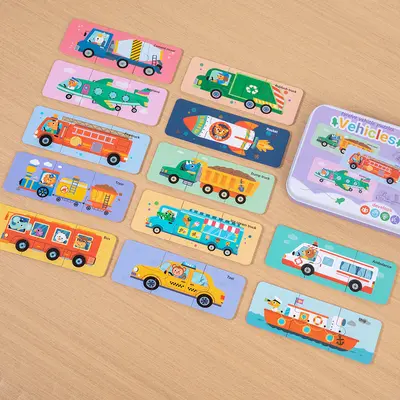 Çocuk puzzle seti demir kutu 3-4-5-6 yaş ulaşım hayvan