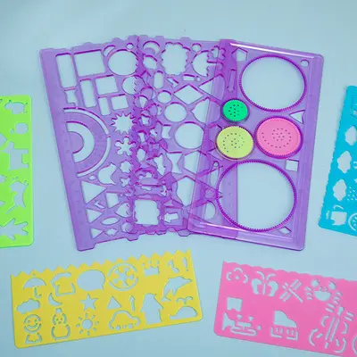 7 parçalı çocuk çizim şablonu seti, plastik geometri cetveli - 10