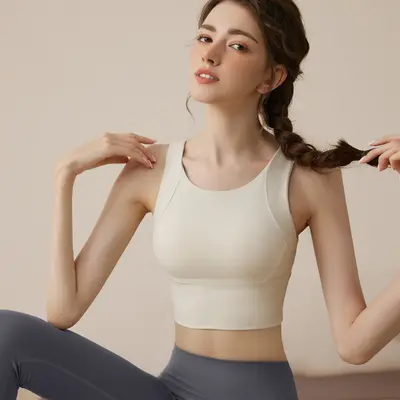 Damen Sport-BH und Weste Set mit festen Schalen, nahtlose Fitnessbekleidung - 7