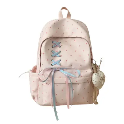 Polka Dot Bow Junior High Girls' Backpack Large Capacity - 7