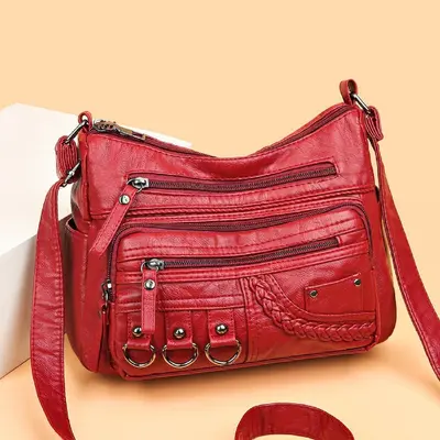 Washable Leather Single-Shoulder Crossbody Bag for Middle-Aged Women