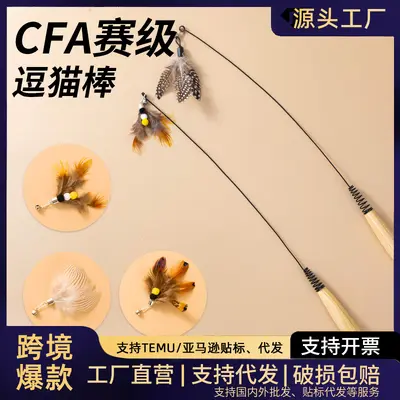 Cat Teaser Wand for Kittens with Bell, Extra-Long Wire Pole