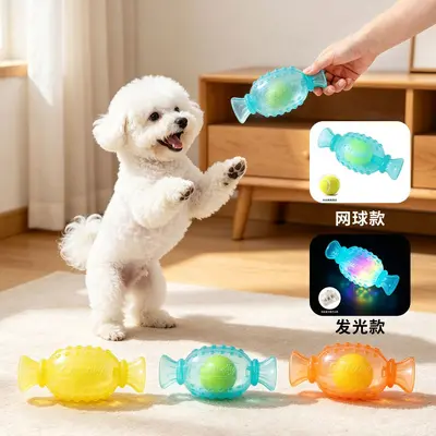 Glowing Dog Toy Candy Tennis Ball, Rubber Chew Toy