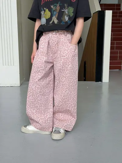 Girls' Casual Pants Soft Pink Leopard Print