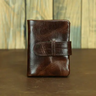 Oil Wax Genuine Leather Men's Short Wallet, Retro Multi-Card Cowhide - 9