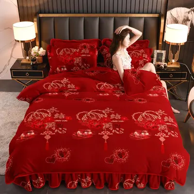 Warm verdickte Milchvlies Bettwäsche Set Winter antistatisch Bettbezug Bettrok Flanell Schlafsaal 3-teilig Set Großhandel - 10