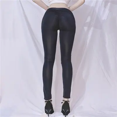 Ice Silk Thin Slim-Leg Yoga Pants, Slightly Sheer, Model 9038 - 4