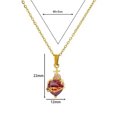 Pink Stone Gold Eros Arrow Heart Flower Necklace, Crystal Women's Necklace