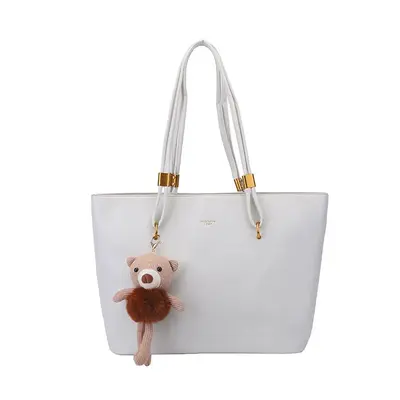 Large Retro Tote Bag, PU Leather, Solid Color - 7