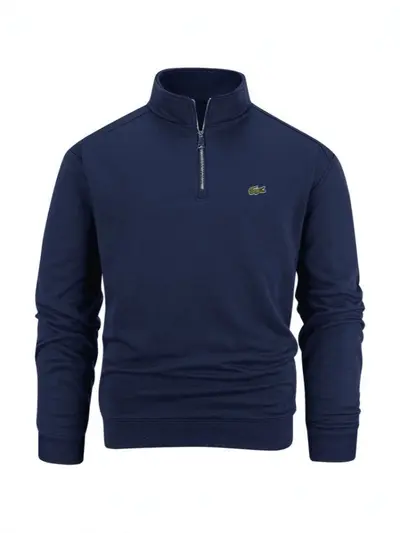 Half-Zip Terry Loop Sweatshirt with Embroidery, Autumn Winter