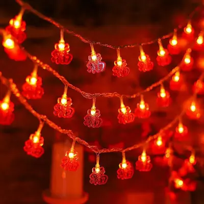 Solar Red Lantern LED String Lights, Outdoor Spring Festival Decor