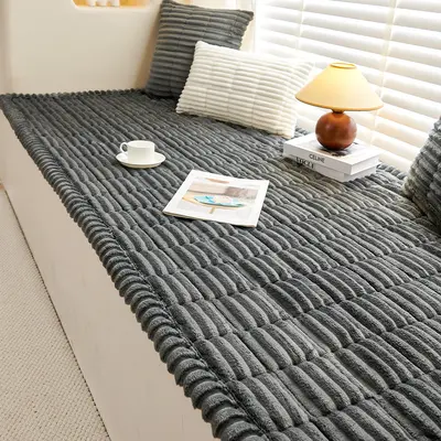 Cream Corduroy Bay Window Seat Cushion, Thickened Winter Balcony Pad - 11