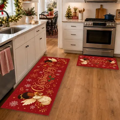 Christmas Floor Mat Two-Piece Set, Absorbent and Waterproof for Kitchen and Bathroom