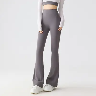 White Micro Flare Yoga Pants, High-Waist Tummy Control, Thin Slim Fit - 8