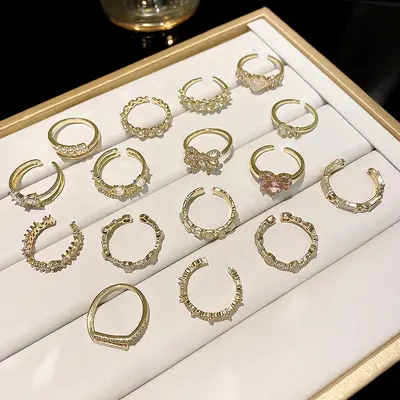 Korean luxury zircon pearl ring for women vintage niche design bow knot open adjustable ring hand jewelry
