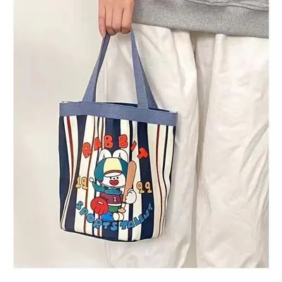 Graffiti Print Canvas Cylindrical Bucket Bag, Korean-Style Lunch Bag - 8