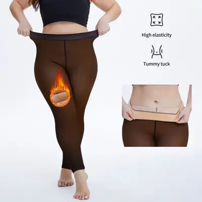Nine-Point Black Sheer-Look Fleece-Lined Leggings, 200g