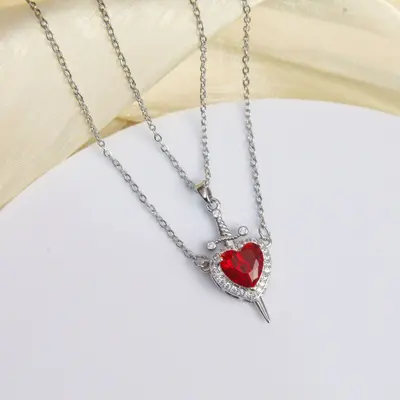 Popular single arrow heart pendant in Europe and America Valentine's Day red zirconium love sword pendant titanium steel bridge bone chain cross-border jewelry - 13