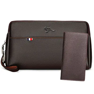 Men's Clutch Bag with Combination Lock, Litchi Grain Soft Leather - 11