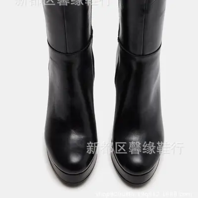 Women's Platform Knight Boots, Side Zipper, Chunky Heel, Mid-Calf Western Boots