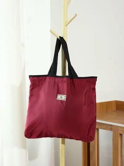 Ruched Color-Block Large Foldable Fabric Shopping Tote Bag - 7