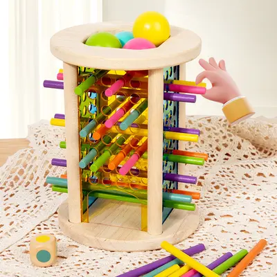 Early Learning Educational Wooden Dice Game Colorful Wooden Stick Pulling Board Game Montessori Children's Parent-Child Interactive Toy - 4