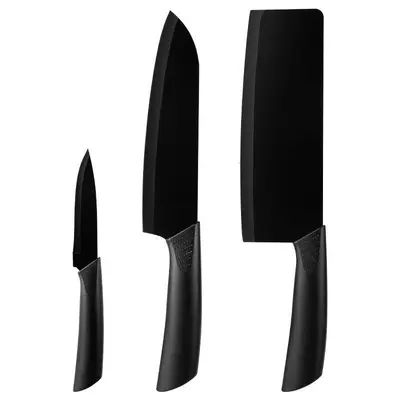 Three-Piece Black Stainless Steel Kitchen Knife Set