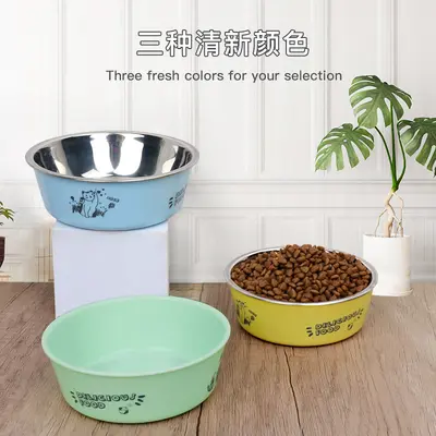 Stainless Steel Pet Non-Slip Bowl Dog Food Bowl Anti-Tip Dog Feeding Bowl Water Bowl 2-in-1 Double Dog Bowl