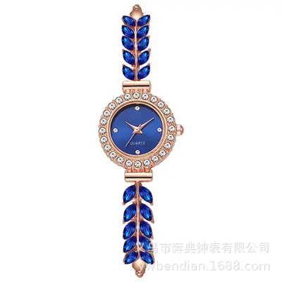 2026 new fashion diamond-studded leaf-shaped round women's watch with simple dial and freely adjustable strap, specially for cross-border gifts. - 12