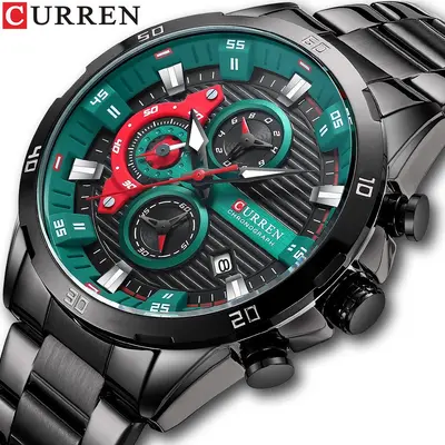 Curren 8402 erkek kuvars saati, su geçirmez, gece ışığı, çelik kayış - 3