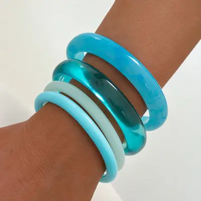 European and American Cross-border Fashion Color Gradient Resin Stacking Bracelets Vintage INS Style Arc-shaped Polished Closed Bangle Bracelets - 10