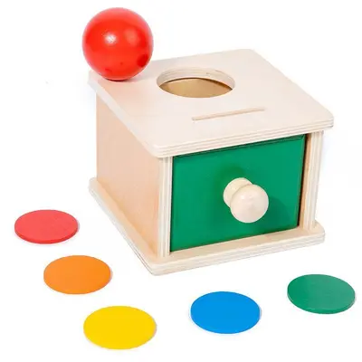 Holz Montessori Lernmaterial Textilpauke Kinder Frühförderung Lernspielzeug Montessori Münzwurf Kugelschublade Zielbox - 9