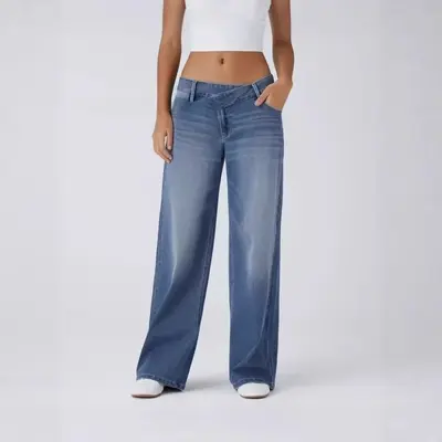 Damen Jeans Hose mit weitem Bein im Vintage-Stil, lockerer Schnitt, niedrige Taille - 7