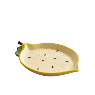 Limon Yapraklı Seramik Yemek Tabağı, Ev Tipi Meyve ve Salata Tabağı