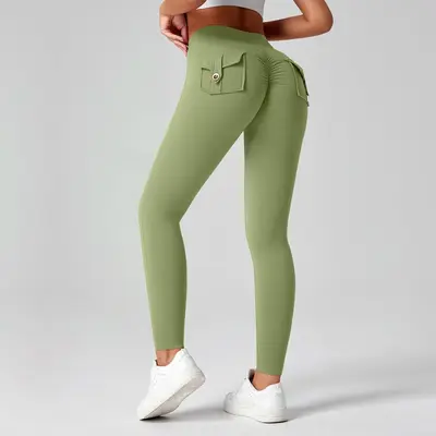 Damen-Yogahose mit hohem Bund, Po-Lifting-Effekt, angeraute elastische Qualität - 12