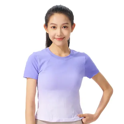 Women's Sports Short-Sleeve Top, Quick-Dry, Gradient Color - 8