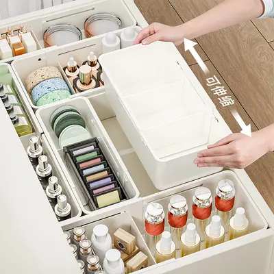 Ayarlanabilir Genişletilebilir Çekmece Saklama Kutusu Kozmetik ve Çeşitli Eşyalar için Boyut Uyarlanabilir Sınıflandırma Organizer Mevcut Stok Toptan