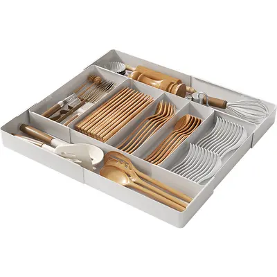 Küchenschubladeneinteilung Aufbewahrungsbox, ausziehbarer Schrank Mehrzweck-Trennbox, Besteckorganizer für Messer, Gabel, Löffel und Stäbchen.
