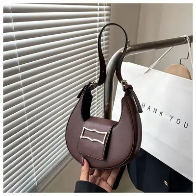 Women's Solid Color Underarm Bag, Crescent Single Shoulder Handbag - 12