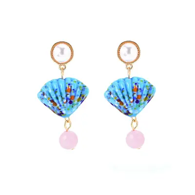 Ocean-Style Glazed Shell Earrings, INS-Style Colorful Vacation Stud Earrings